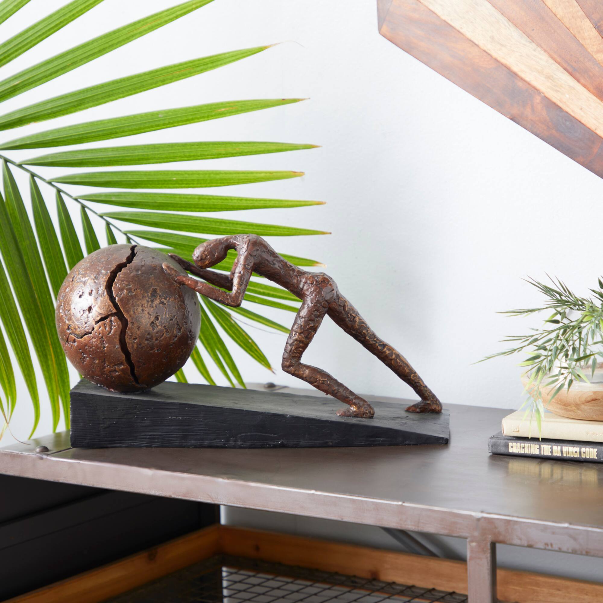 15" Brown Sisyphus Abstract Human Figurine Sculpture